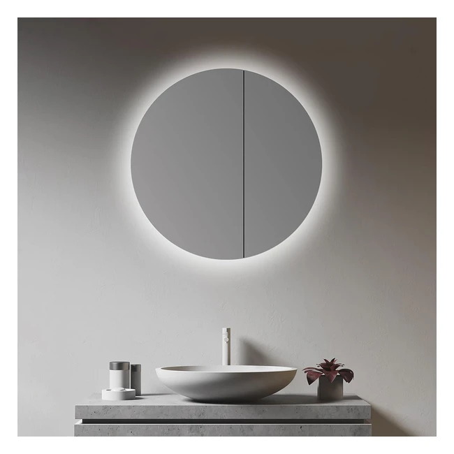 Talos Badezimmerspiegelschrank mit Beleuchtung Ø 60 cm, Aluminiumkörper, 2 Glasregale