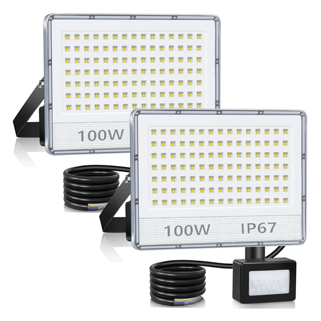 Faretto LED Esterno 100W IP67 con Sensore di Movimento - 2 Pezzi
