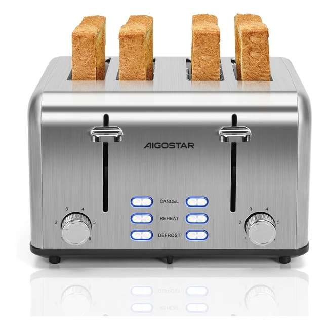 Aigostar Toaster 4 Slice Stainless Steel Toaster with Independent Slots High Lif