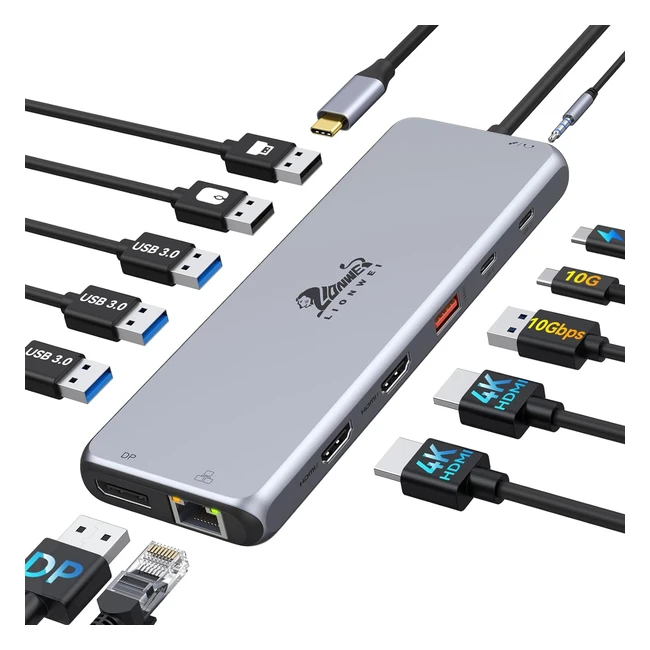 Docking Station USB C Double Moniteur 4K Hub USB C Adaptateur Multiport