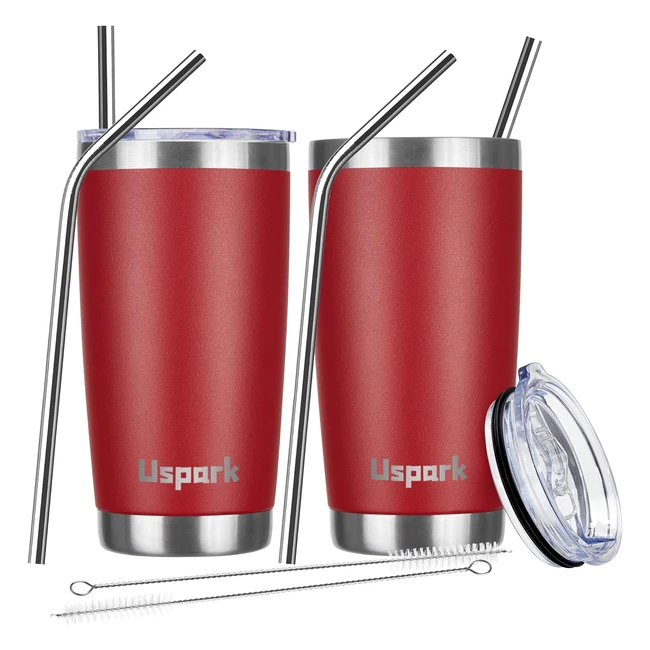 Usparkmc 20oz Stainless Steel Tumbler with Lid & Straw - Hot Cold Drinks - BPA Free