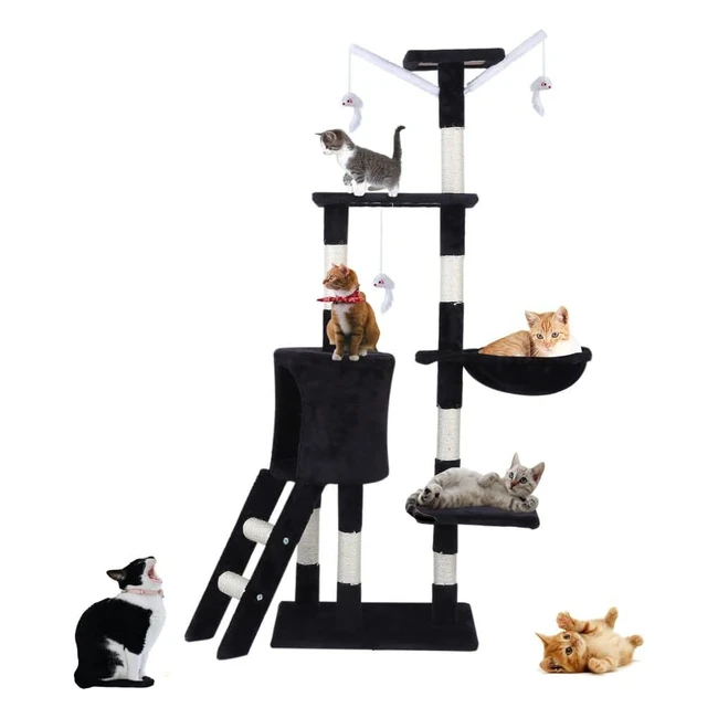Cat Scratching Post 143 cm Cat Tree Multilevel Stable Cat Tower with Bed - Pet Activity Furniture Play House for Indoor Cats