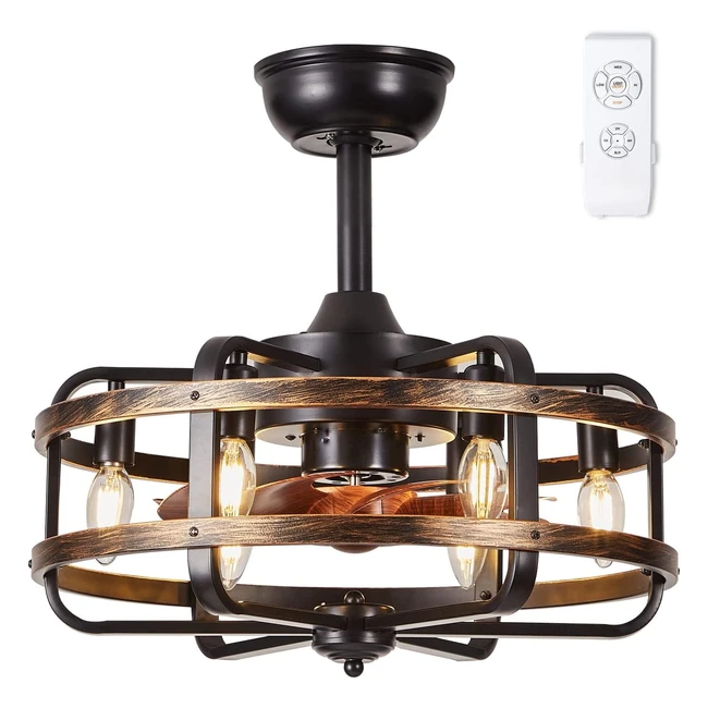 Izowe Ceiling Fan with Lights and Remote Industrial Style Vintage Caged Fan Light E146
