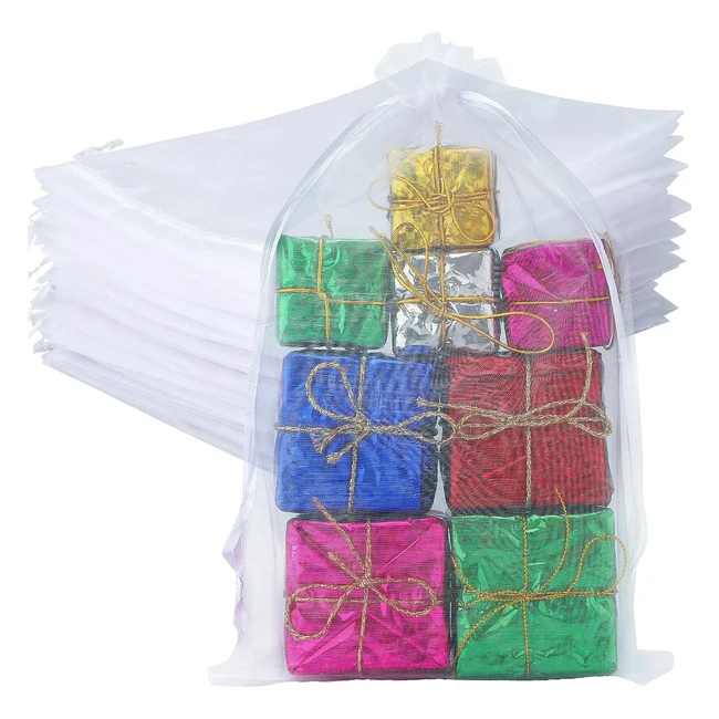 Sacs Organza Sachets Pochettes Cadeau en Organza G2Plus 50pcs Bijoux Lavande Bonbons Mariage 20x30cm Blanc