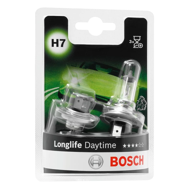Bosch H7 Longlife Daytime Bulbs 12V 55W PX26D - Pack of 2 - Bis zu 3x längere Lebensdauer!