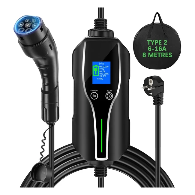 Cargador Coche Eléctrico EV Tipo 2 Portátil 68101316A con Pantalla Carga Temporizada