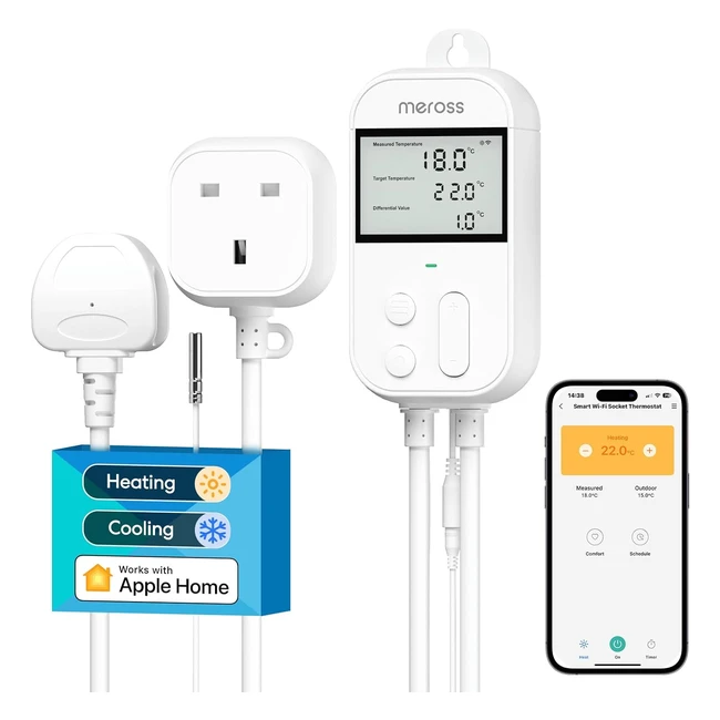 Meross Smart Thermostat White  WiFi Apple Home Alexa Google Home SmartThings  