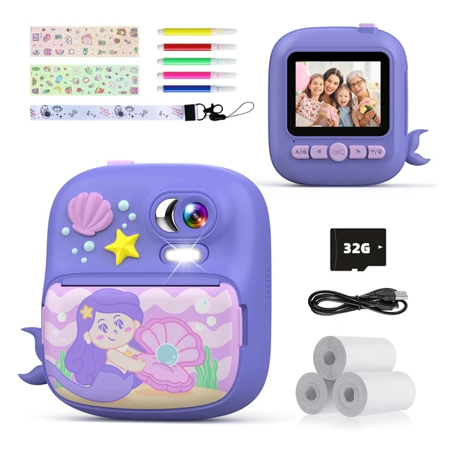 Macchina Fotografica Bambini istantanea Tiatua 24 pollici1080p HD con 32GB scheda SD - Regali per Bambini 3-12 anni