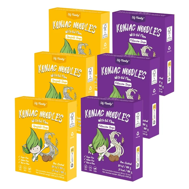 Pasta di Konjac ElfFamily - Vegana, Basso Contenuto Carboidrati, 240g x6 Scatole