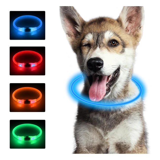 Sonnig LED Light Up Dog Collar USB Rechargeable - Waterproof - 3 Light Modes - Safe for Small, Medium, Large Dogs