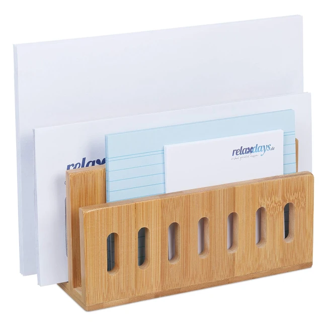 Portacartas Bambú 3 Compartimentos - Relaxdays 13 x 18 x 8 cm