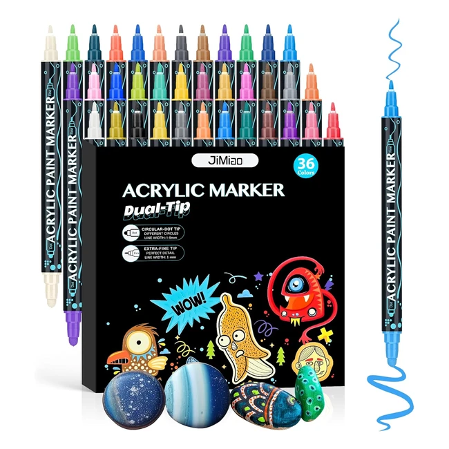Duemste Acrylic Paint Pens Set 36 Colors - Rock Painting, Metal, Fabric, Porcelain, Glass - Extra Fine Dual Tip Acrylic Paint Pens