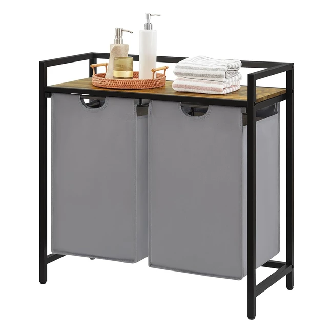 Panier à linge Lifewit 2 sections 95L avec étagère et sacs amovibles - Gris