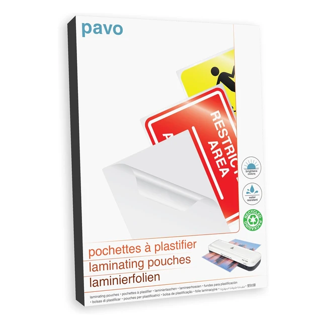 Pack 100 Pochettes Plastification A4 Pavo 2 x 75 mc - Réf. 8004270