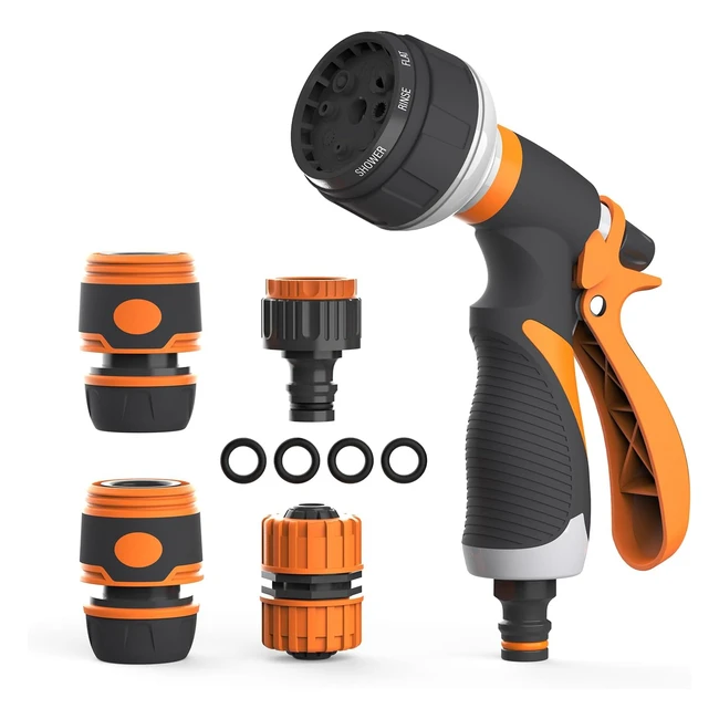 High Pressure Garden Hose Spray Gun | 8 Adjustable Patterns | Anti-Slip | Watering & Washing