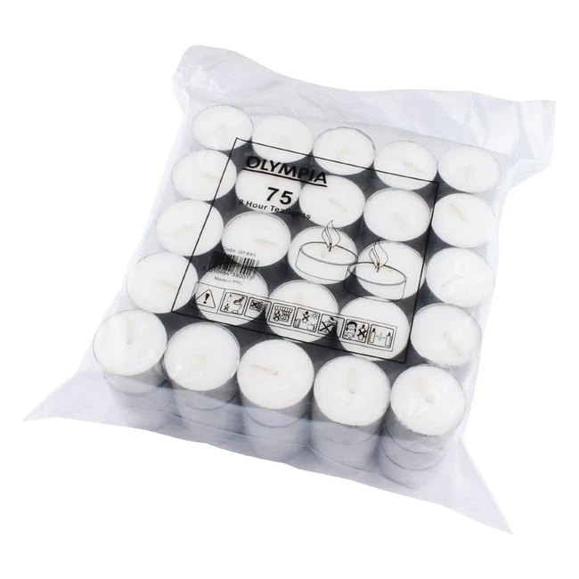 Olympia 8 Hour Tealights White Wax Candles Pack of 75 - Mood Lighting Essential