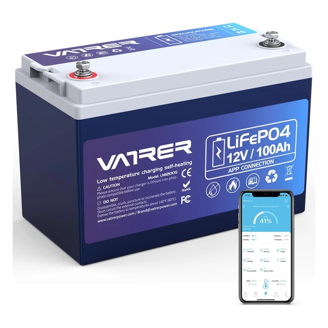 Vatrer Power LiFePO4 12V 100Ah Selbstheizende Lithium-Batterie mit 100A BMS 20C 