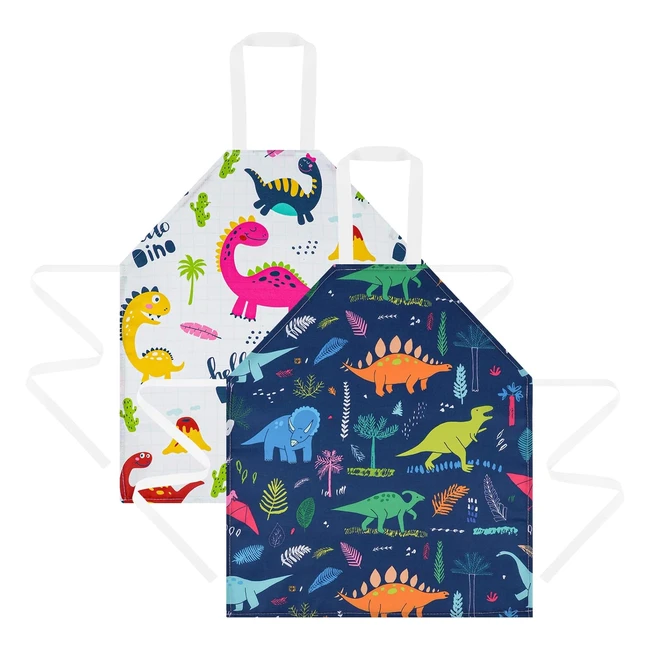 Grembiuli Bambini 2 Pezzi - Impermeabili e Leggeri - Dinosauro Bianco e Blu