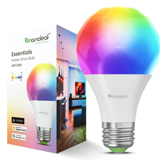 Lampadina Nanoleaf Essentials E27 RGBW Smart - Luci LED 16M Colori - Matter/Thread - Google Home/Apple - Musica Sync - Casa/Gaming