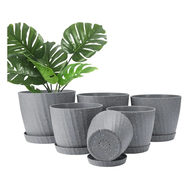 6Pack Plastic Plant Pots Self Watering Indoor Plant Pot 1917516515514115cm Grey