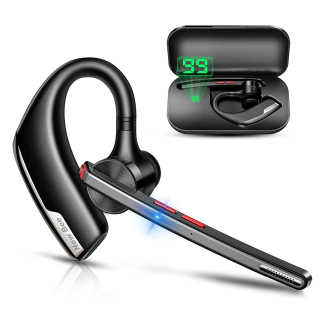New Bee V52 Bluetooth Headset Handsfree Dual Mic Mute Wireless Earpiece 24H Talk