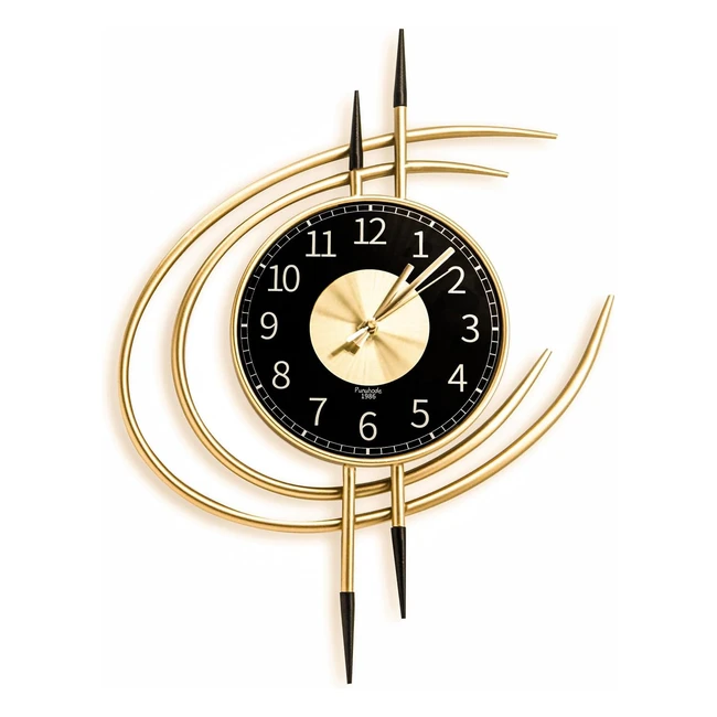 Reloj de Pared Grande 54cm Moderno Silencioso Dorado y Negro Metal Arte Decorati