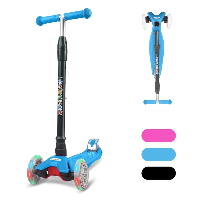 Faydudu 3 Wheel Scooter Kids Scooter Age 2-5 | LED Light Up Wheels | Adjustable Height | Lean to Steer | Non-Slip Deck