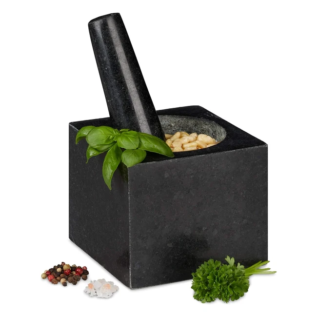 Mortier carré en granit Relaxdays avec pilon robuste - 250ml - 95x11x11 cm - Pierre polie gris