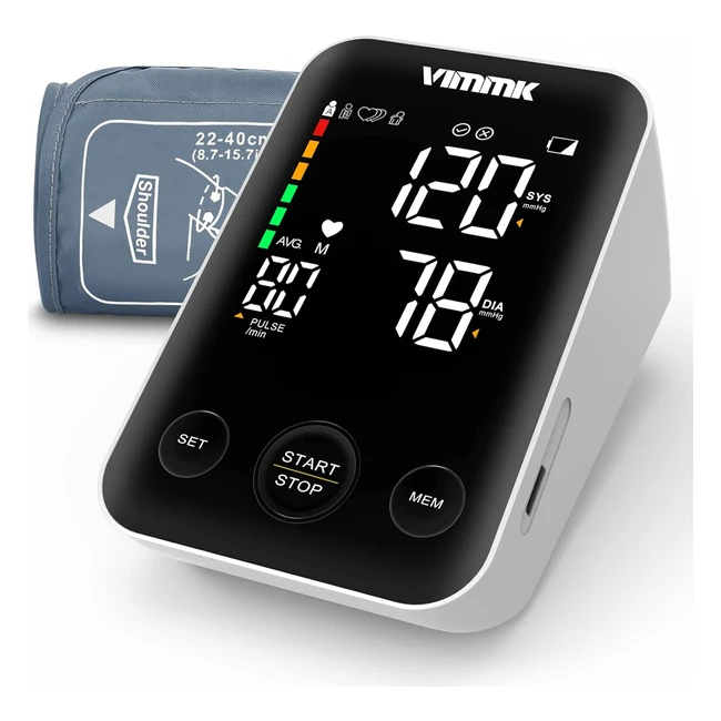 VIMMK Blutdruckmessgerät Oberarm digitales Messgerät hoher Blutdruck LED-Display Arrhythmieerkennung Pulsmessung 2 x 120 Speicher-Manschette 2240 cm