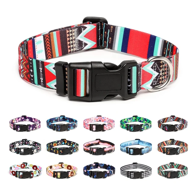 Mercano Adjustable Dog Collar - Soft Nylon Comfortable Durable Pet Collar for Small Medium Large Dogs - Tribal Red