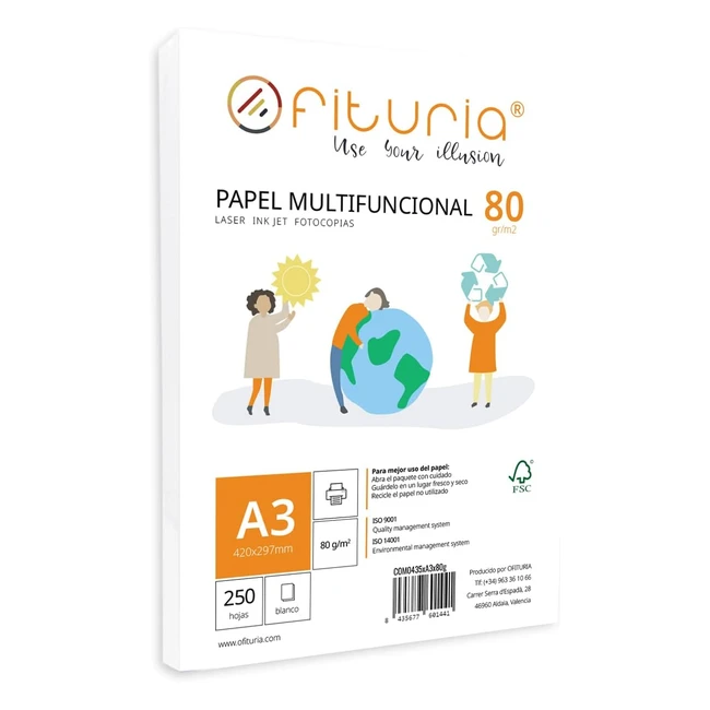 Confezione Fogli A3 80g 250 Bianchi Multifunzione Stampanti Laser Inkjet Fotocop