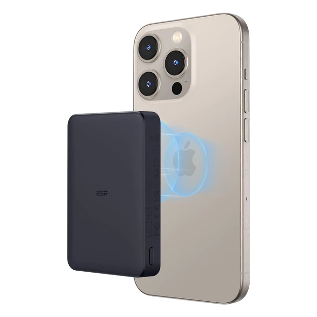 ESR Halolock Wireless 10000 mAh Powerbank für MagSafe - Kabelloses Akku mit USB-C - Magnetische Batterie Pack - Kompatibel mit iPhone 15/15 Pro/15 Pro Max/15 Plus und 14/13/12 Series - Schwarz