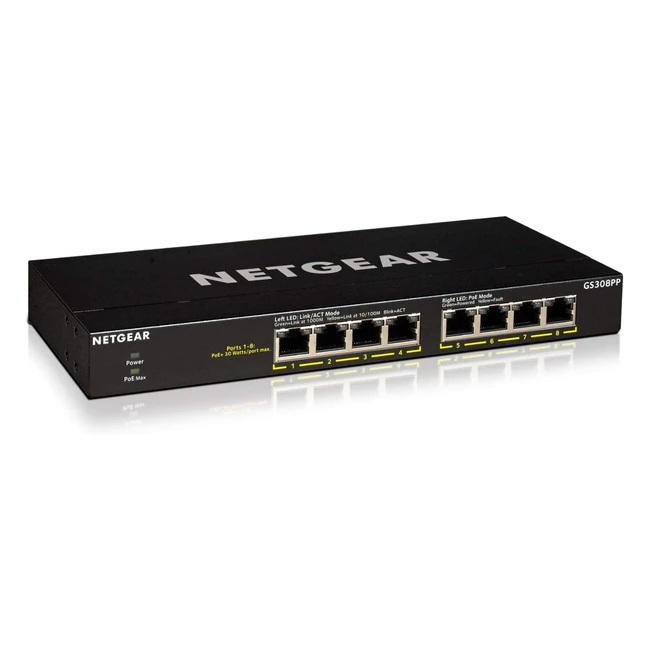 Switch Ethernet PoE Netgear GS308PP 8 ports RJ45 Gigabit 101001000 avec 8 ports PoE 83W