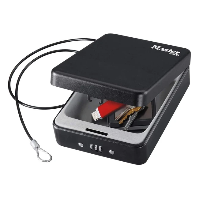 Caja Fuerte Compacta Master Lock MLP005CEURBLKHRO con Cable - Ideal para Objetos de Valor y Smartphones