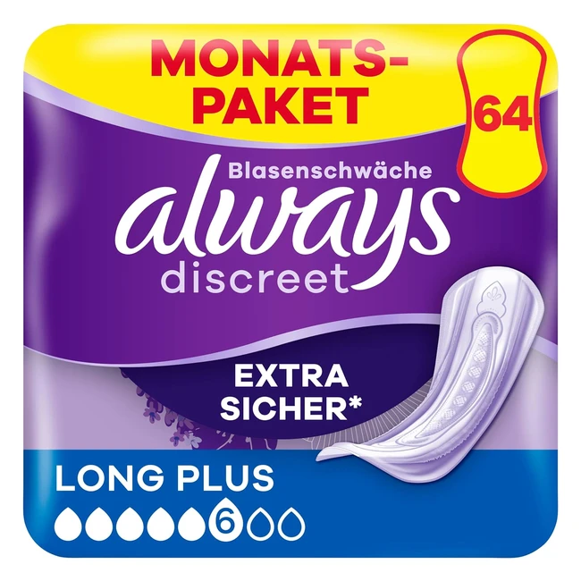 always discreet long plus Inkontinenz Einlagen 64 Stck 4 x 16 Stck Monatspac