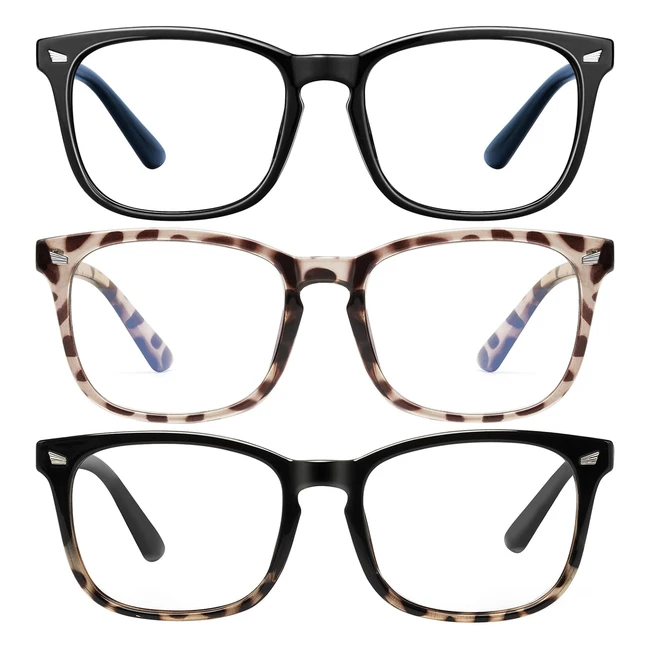 Konqkin Blue Light Blocking Glasses 3 Pack - Anti Headache Eye Strain Lightweight Eyeglasses