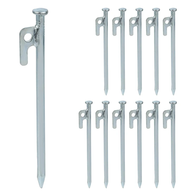 Pack 12 Piquetas Camping Arenca Rocosa Acero Inoxidable 20 cm - Relaxdays