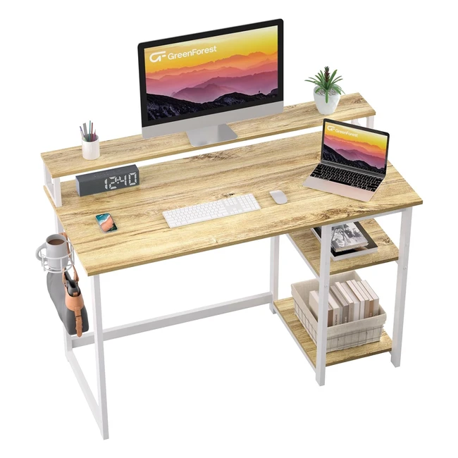 Greenforest Computer Desk with Full Monitor Stand and Reversible Storage Shelves 100cm - Home Office Desk