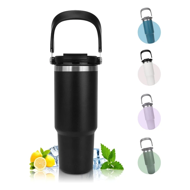 Riley Joy Travel Mug 40oz - Double Wall Stainless Steel Insulated Cup with Handl