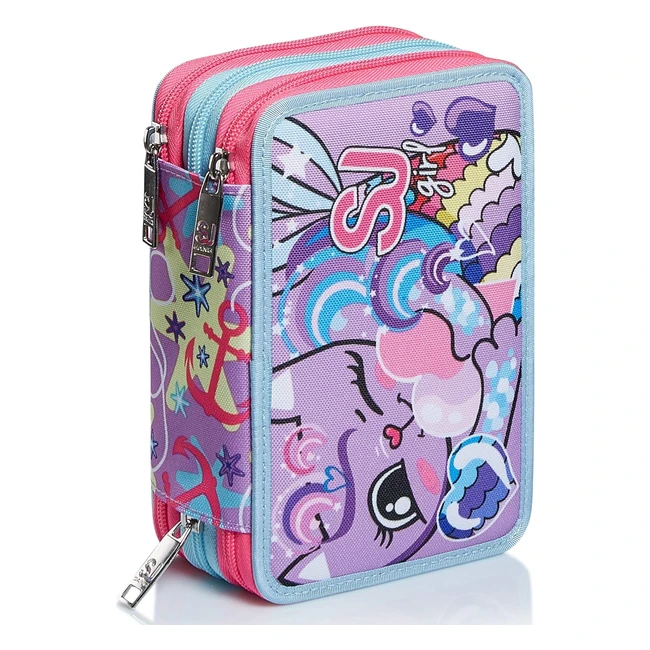 Estuche Escolar SJ Gang 3 Compartimientos Fantasa Rosa y Lila con Gatito - Inc
