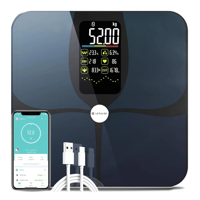 Lepulse Large Display Smart Body Weight Scale - Bluetooth BMI Scale with 15 Body