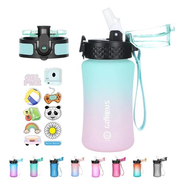 Goppus 350ml12oz Kids Water Bottles with Straw - Leakproof Childrens Bottle with Time Marking - BPA Free Tritan Sport Bottle for Girls Boys