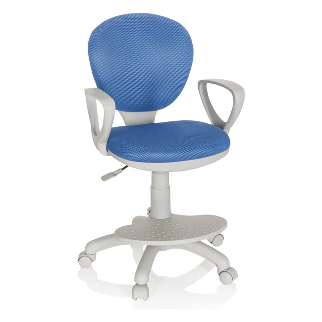 Silla de Escritorio para Niños HJH Office 671010 - Kid Colour G1 - Tela Azul/Gris - Ajuste de Altura - Reposabrazos y Reposapiés
