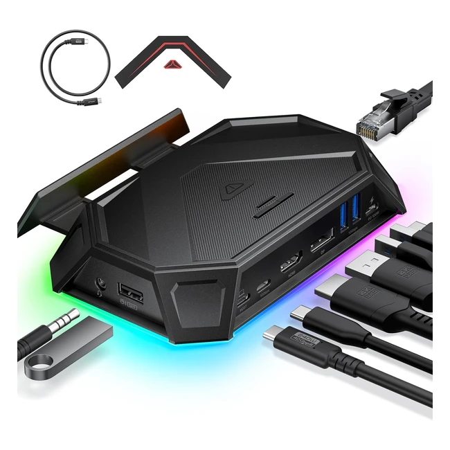 Station d'accueil RGB pour Steam Deck OLED Rog Ally Legion Go - HDMI 4K120Hz DisplayPort Gigabit Ethernet - USB-C 32 - USB-A 32 - SD/TF Slots - 3.5mm Jack
