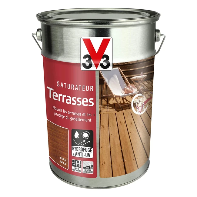 V33 Saturateur Terrasses Classique Teck 5L - Protection Renforcée UV