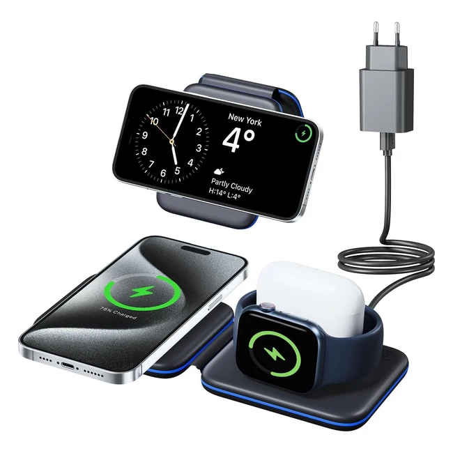 Cargador inalámbrico iPhone 15141312 Apple Watch 9Ultra876SE5432 Casa Viaje Oficina Carga inalámbrica Magsafe Apple Airpods 123ProPro2