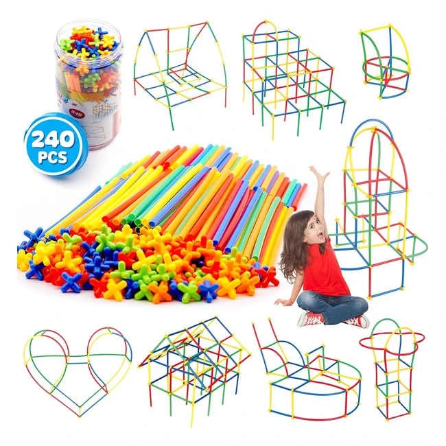 WYSWYG 240 Pieces Construction Straws and Connectors Toys Fort Building - STEM Creative Games for Boys and Girls - Ages 4-9 - CY225431