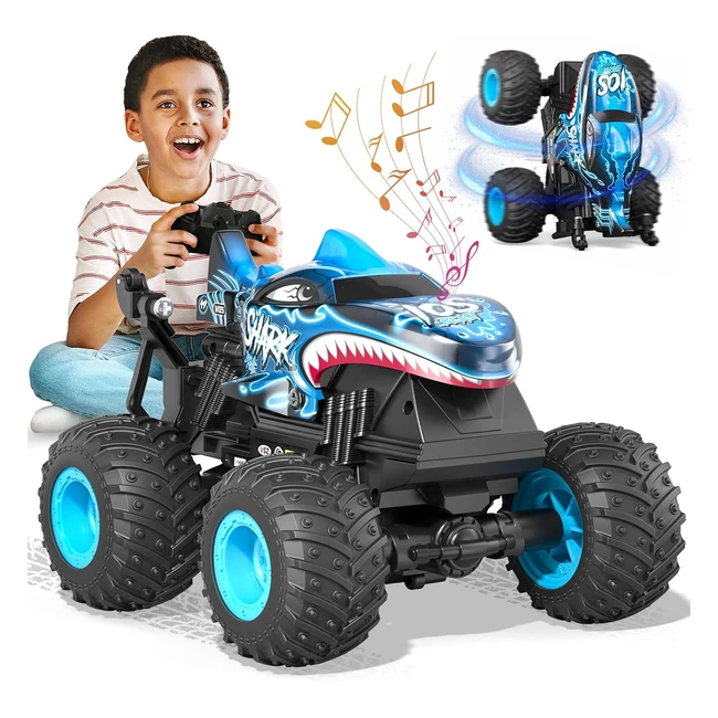 Sunrad RC Monster Truck 360 Rotation Upright Rechargeable 2.4GHz All Terrain Car LED Lights Music Toy Gift for Boys Girls