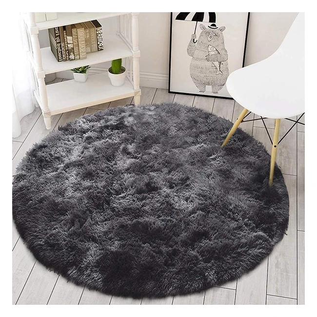 Tapis Rond Chambre Salon Anti Slip Moelleux Shaggy Noir/Gris 160cm