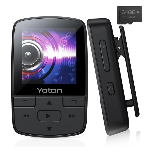 Yoton MP3 Player with Bluetooth 52 64GB Large Storage Mini HiFi Music Player - Independent Volume Button - FM Radio - Earphones Included